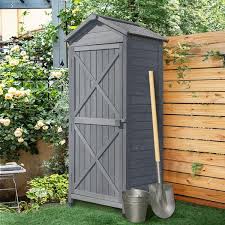 Tunearary 2 1 Ft W X 1 5 Ft D Gray Outdoor Wooden Storage Sheds Lockers With Workstation 3 5 Sq Ft