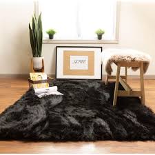 faux fur fluffy rug black