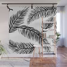 black white palm leaves wall mural by