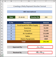 petty cash payment voucher format in excel