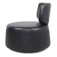 Urtr 29 In W Armless Faux Leather 360 Swivel Chair Round Curved Lounge Sofa Ottoman With Removable Backrest In Black
