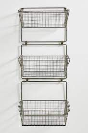 Gray Three Tier Wire Basket Wall Storage