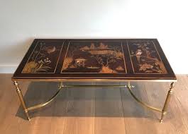 Coffee Table In Brass With Lacquered