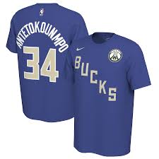 All the best milwaukee bucks gear and collectibles are at the official online store of the nba. Men S Milwaukee Bucks Giannis Antetokounmpo Nike Blue 2019 20 Earned Edition Name Number T Shirt