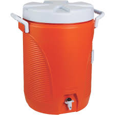 rubbermaid 5 gal orange water jug with