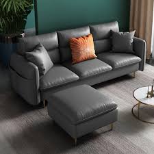 gray leather sofa set with ottoman