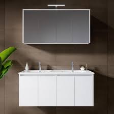 High gloss white lacquer finish is great for wet space like bathroom as it has strong characteristics in water proof and moisture proof. Riho Porto Wave Double Washbasin With Vanity Unit And Led Mirror Cabinet Front White High Gloss Corpus White High Gloss Fpo120dp0dp0s61 Reuter
