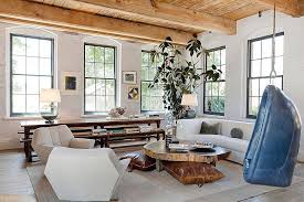 living rooms with ceiling beams