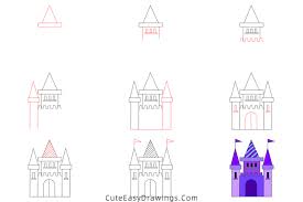 how to draw a castle step by step
