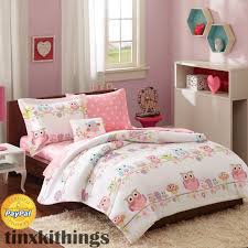 Girl Pink Twin Bedding Set 6pc Owl Kids