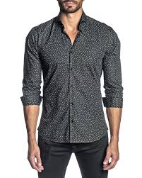 Mens Long Sleeve Star Print Sport Shirt In Black Pattern