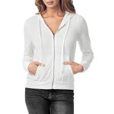 Women S Lightweight Full Zip Up Soft French Terry Hoodie Sweater Jacket Offwhite Cq180w2eiaw