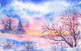 birds, watercolor, painted landscape ...
