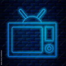 Glowing Neon Line Tv Icon Isolated On