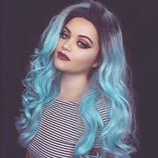 You can rock ombre hair without the roots being of your natural color, and this blue ombre hair is proof. Amazon Com Siyi Light Blue Wigs For Women 27 Long Wavy Wigs Black Root Ombre Blue Wig Heat Resistant Wig Beauty