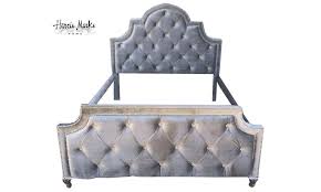 Silver Velvet Tufted Bed Upholstered