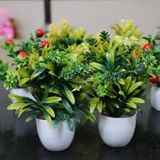 Artificial Green Flowers With Pot