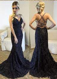 black lace prom dresses beads mermaid