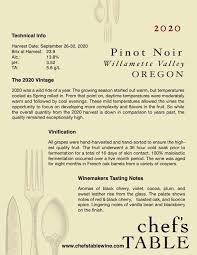 spec sheets chefs table wine