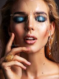 blue eye makeup fashion model