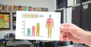 Digital Composite Of Human Body Chart Statistics And Hand Holding