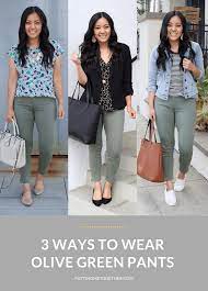 three olive green pants outfits