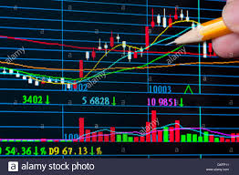 Analysis Colorful Stock Chart On Monitor Stock Photo