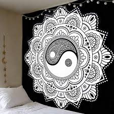 White Yin Yang Ombre Mandala Tapestry