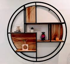 Polished Wooden Metal Round Wall Shelf