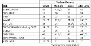 Mens Shalwar Kameez Size Chart 2019