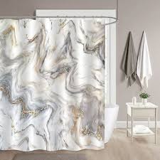 gold gray marble shower curtain set