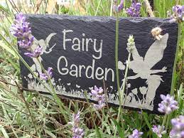 garden sign fairy garden in slate
