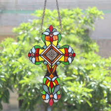 Stained Glass Cross Window Panel