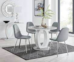grey white round gloss dining table