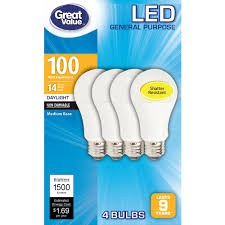 Great Value Led Light Bulb 14w 100w Equivalent A19 General Purpose Lamp E26 Medium Base Non Dimmable Daylight 4 Pack Walmart Com Walmart Com