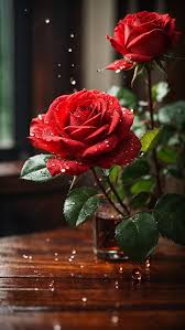 red rose flower with water drops and