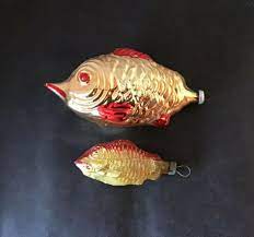 2 Antique Vtg Mercury Glass Fish Blown