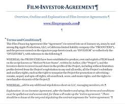 film investor agreement sle