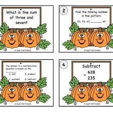 Grade 3 Pumpkin Math Task Cards Made