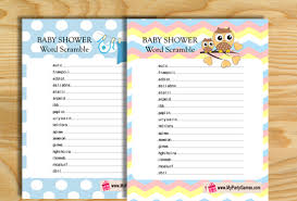 Print one sheet for each player, and one answer sheet for the host; 13 Free Printable Baby Shower Word Scramble Game Puzzles