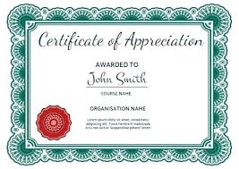 Beautiful Green Border Certificate Of Appreciation For Kids