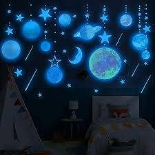 Blue Glow In The Dark Solar System Wall