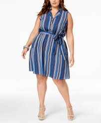 Monteau Trendy Plus Size Striped Shirtdress Blue 2x