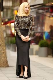 Neva Style Neva Style Gold Black Hijab Evening Dress