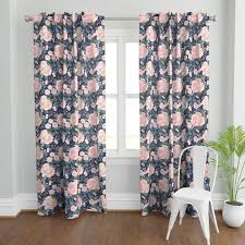 Pink Fl Curtain Panel Navy Fl