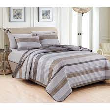 3 Piece Tan Striped Quilt Set At Home