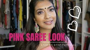 pink saree look for diwali step by