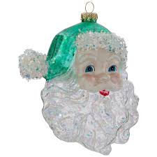 Green Glitter Santa Head Ornament