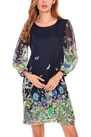 Meaneor Womens Chiffon Floral 3 4 Sleeve Shift Loose Fit