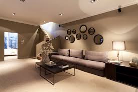 living room with black mirrors